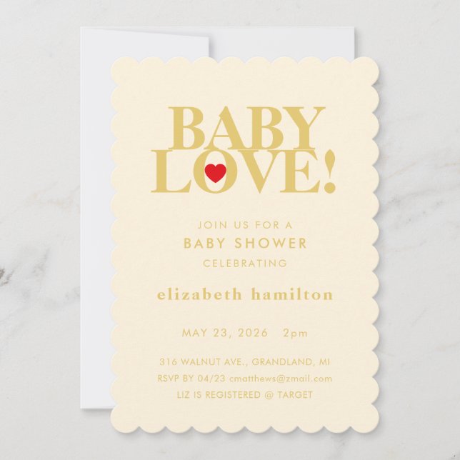 BABY LOVE ! Invitation de crémaillère bébé en or c (Devant)