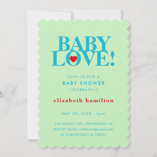 BABY LOVE ! Invitation pour une Baby Shower vert e