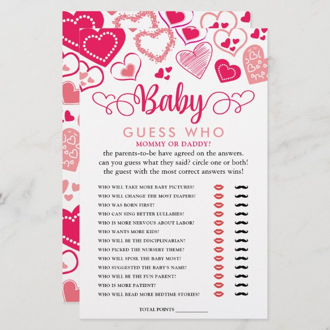 "Baby Love" Saint Valentin Baby shower Devinez qui (Devant / Derrière)