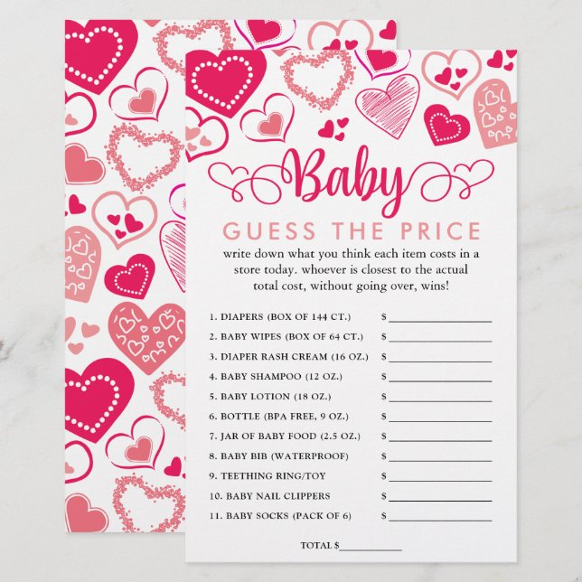 "Baby Love" Saint Valentin Baby shower Prix Jeu (Devant / Derrière)