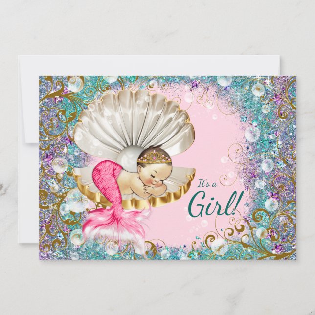 Baby Mermaid Baby Shower Invitations (Devant)