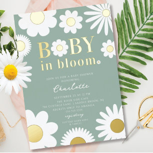 Baby Moderne En Fleur Baby shower Foil Invitation