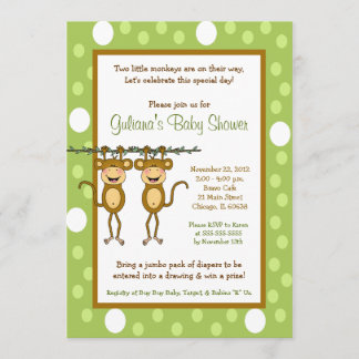 Baby Monkey TWINS 5x7 Baby Shower Invitations