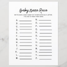 Baby Name Race Baby shower Jeu