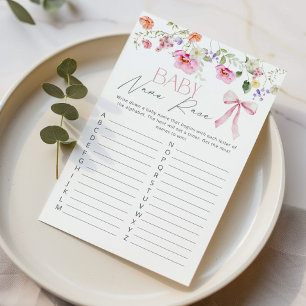 Baby Name Race Fleur sauvage Bow jeu de baby showe