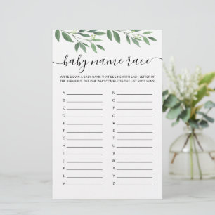 Baby Name Race Jeu Baby shower partie