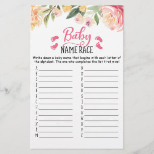 Baby Name Race Jeu Baby shower partie