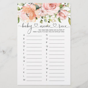 Baby Name Race Jeu, Floral Rose Baby shower Jeu
