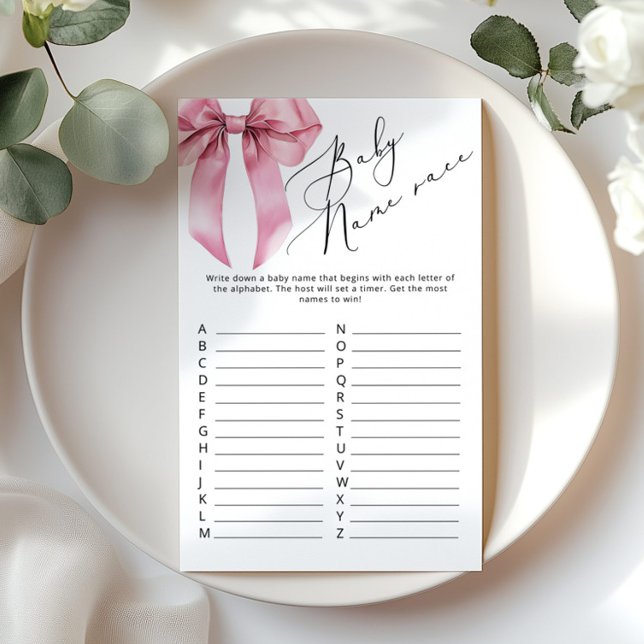Baby name race Pink Bow élégant jeu de baby shower (Créateur téléchargé)