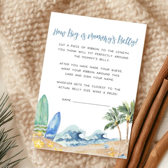 Baby on Board Beach Quelle est la taille du ventre (Surfing Summer Boy Baby Shower How Big is Mommy's Belly Game)