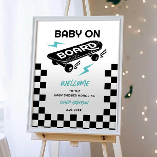 Baby on Board Skateboard Baby shower Affiche de bi