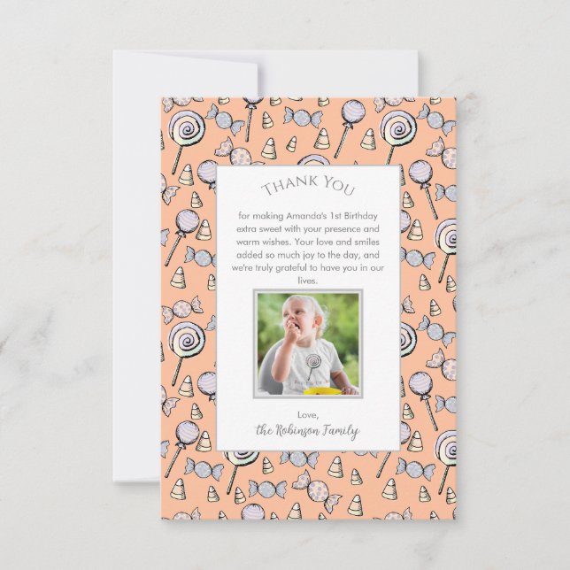Baby Orange Sweet Little One Candy Merci Card (Devant)