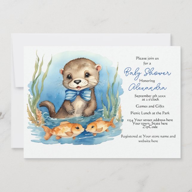 Baby Otter Boy Baby shower Invitation (Devant)