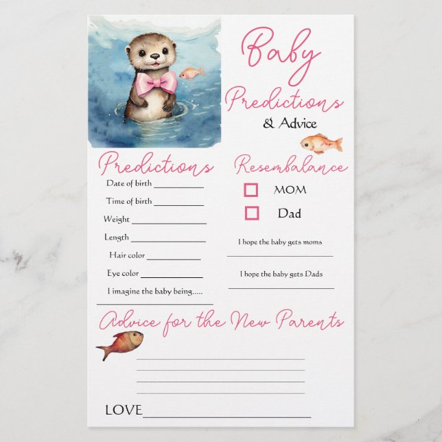 Baby Otter Girl Baby Predictions Carte de conseil (Devant)