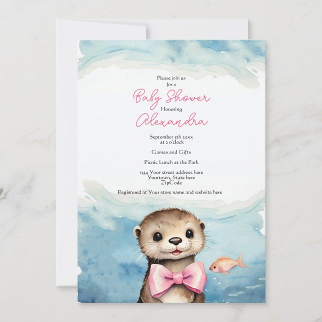 Baby Otter Girl Baby shower Invitation (Devant)