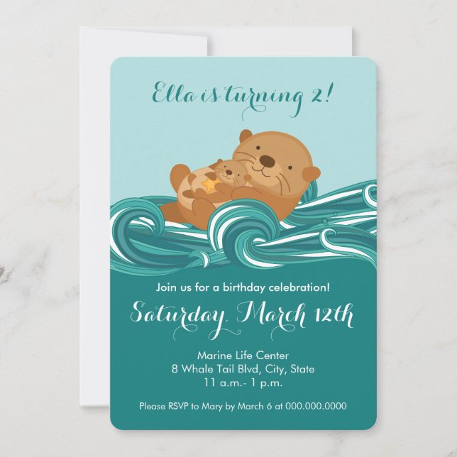 Baby Otter Invitation de fête d'anniversaire (Devant)