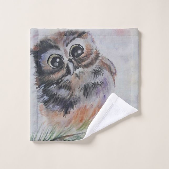 Baby Owl Bath Towel Set - Painting (Gant de toilette)