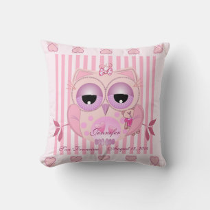 Baby Owl Coussin avec nom et informations sur la n