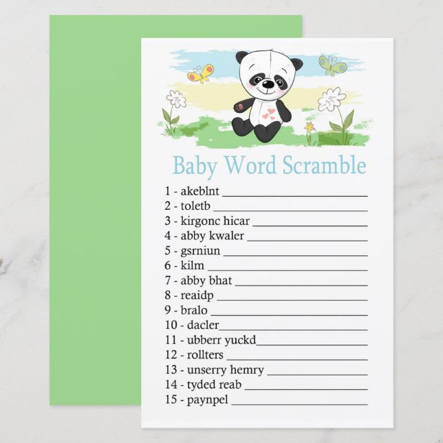 Baby panda Baby word scrambule jeu (Devant / Derrière)