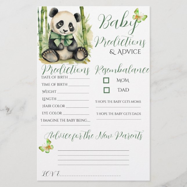 Baby Panda Bear Baby Predictions Carte conseil (Devant)