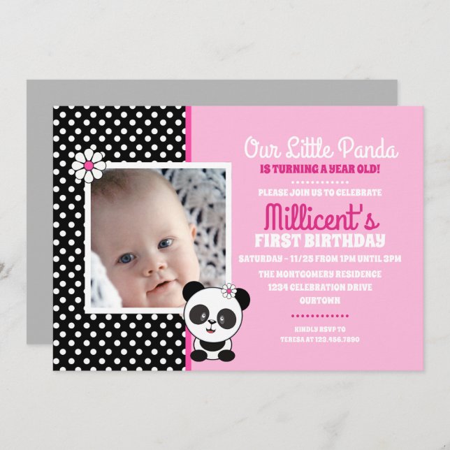 Baby Panda Modèle photo Invitations d'anniversaire (Devant / Derrière)