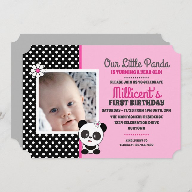Baby Panda Modèle photo Invitations d'anniversaire (Devant / Derrière)