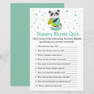 Baby Panda Nursery Rhyme Quiz jeu de baby shower