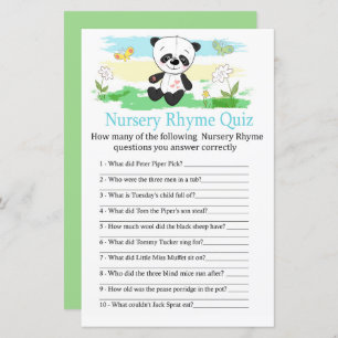 Baby panda Nursery Rhyme Quiz jeu de baby shower
