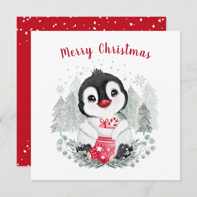 Baby Penguin Carte de Noël mignonne (Devant / Derrière)