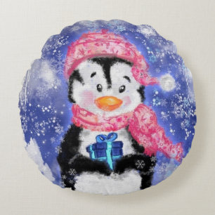 Baby Penguin Noël Round Coussin cadeau