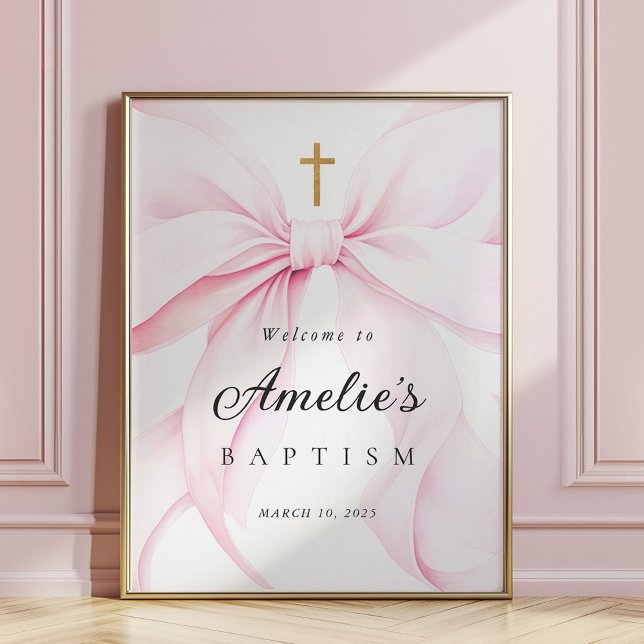 Baby Pink Bow Girl Baptism Welcome Poster (Créateur téléchargé)