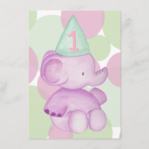 Baby Pink Elephant 1er Invitation de fête d'annive
