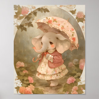 Baby Pink Elephant - Watercolor Nursery Poster