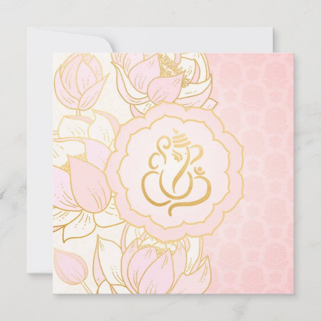 Baby Pink Gold Ganesh Faire-part de mariage indien (Devant)