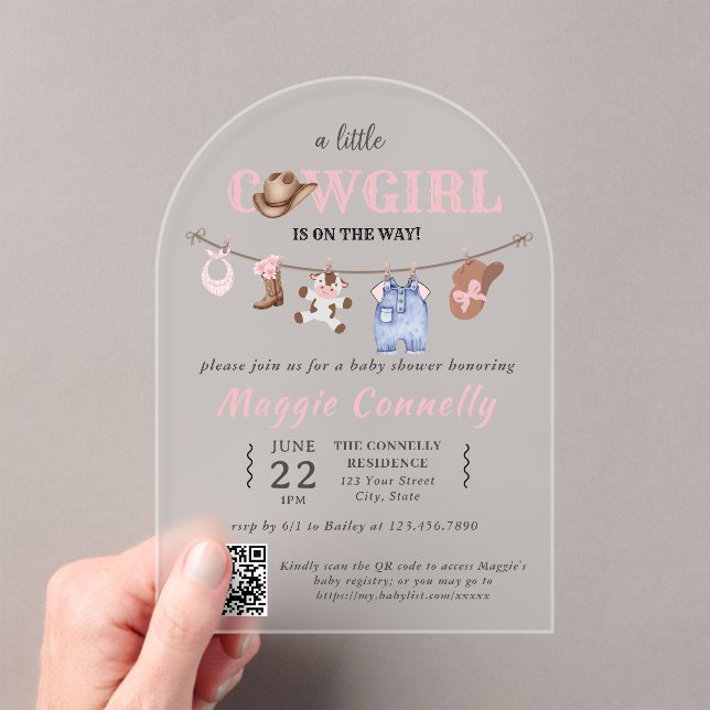 Baby Pink Little Cowgirl is on the Way Invitation (In situ (ordinateur de poche))