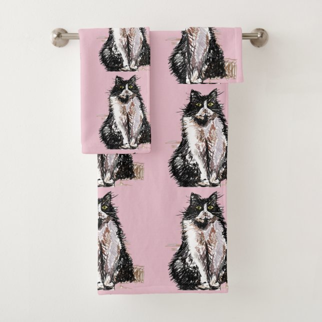 Baby Pink Tuxedo Black Cat Cats Girls Serviette (En situation)