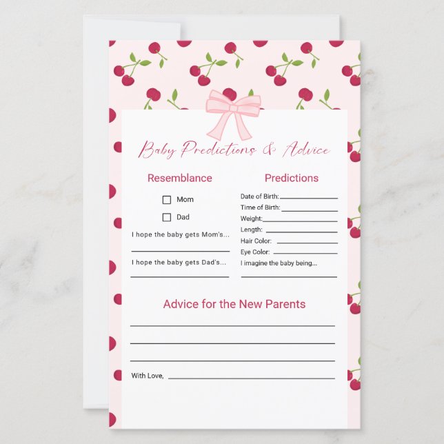 Baby Predictions Advice Cherry On Top Baby Shower  (Devant)