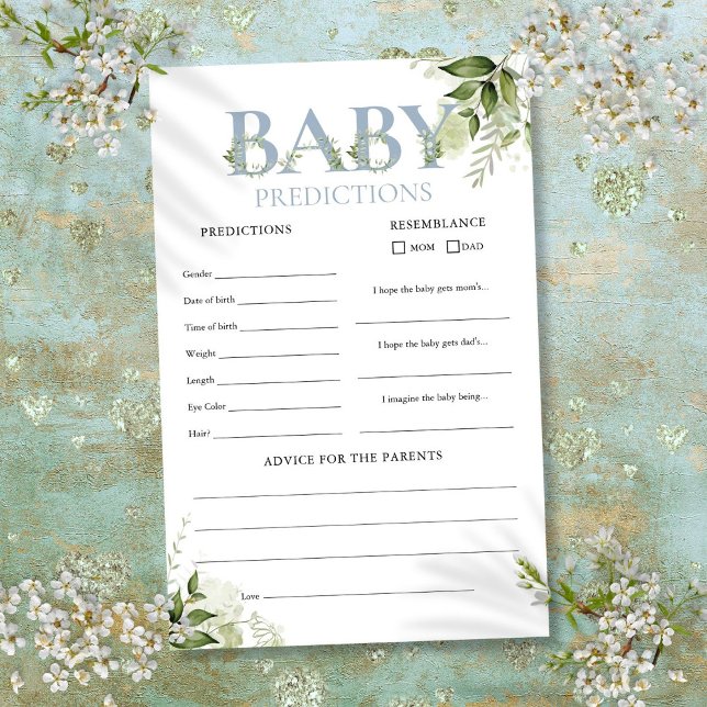 Baby Predictions Baby shower de verdure Jeu (Baby Predictions Greenery Baby Shower Game)
