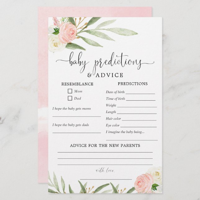 Baby prédictions carte conseil vert rose or (Devant / Derrière)