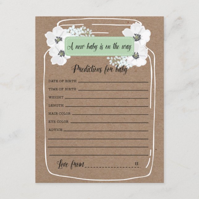 Baby Predictions Mason Jar Baby shower Carte de je (Devant)