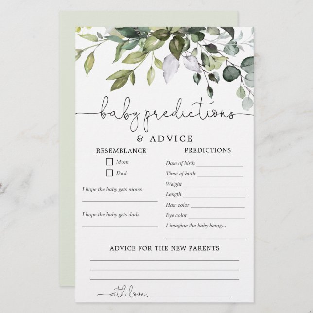 Baby pronostics carte de conseil genre neutre simp (Devant / Derrière)