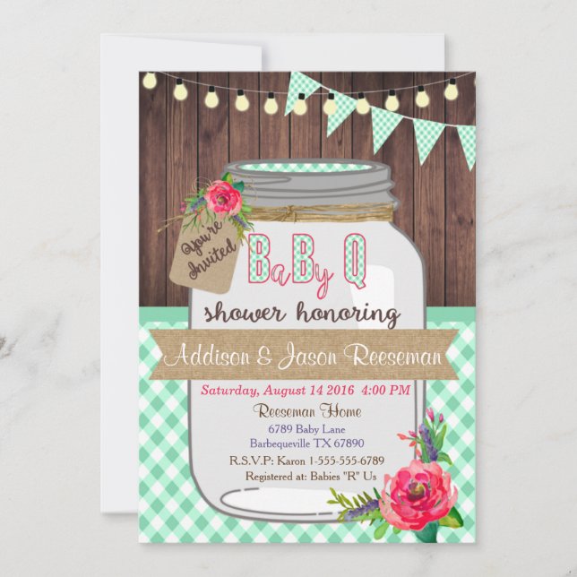 Baby Q Mason Jar Baby shower Invitation BBQ (Devant)