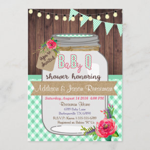 Baby Q Mason Jar Baby shower Invitation BBQ