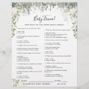 Baby - Quiz Jeu de Baby Shower