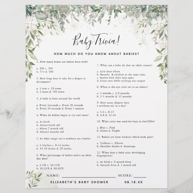 Baby - Quiz | Jeu de Baby Shower (Devant)