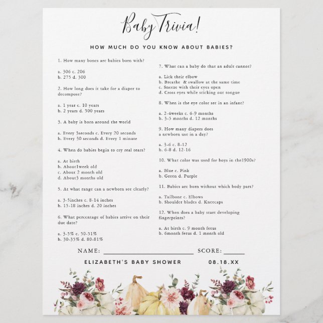 Baby - Quiz | Jeu de Baby Shower (Devant)