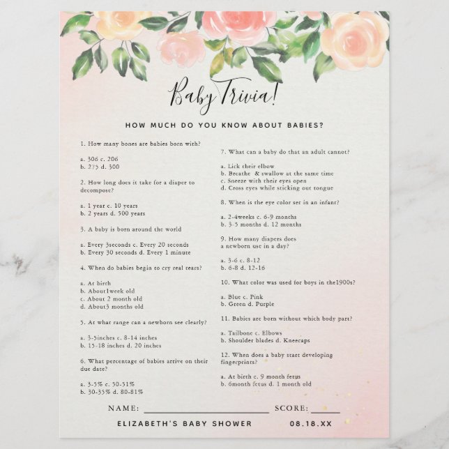 Baby - Quiz | Jeu de Baby Shower (Devant)