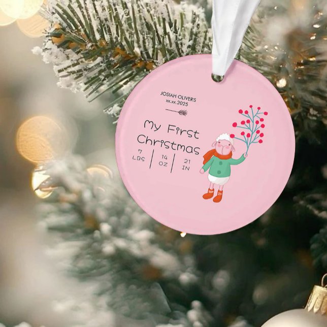 Baby’s First Christmas - Cute Lamb art on pink (Créateur téléchargé)