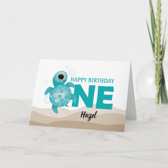 Baby Sea Turtle 1er Anniversaire Carte (Devant)