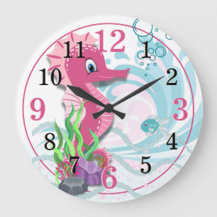 Baby Seahorse   Horloge murale rose pour la salle
